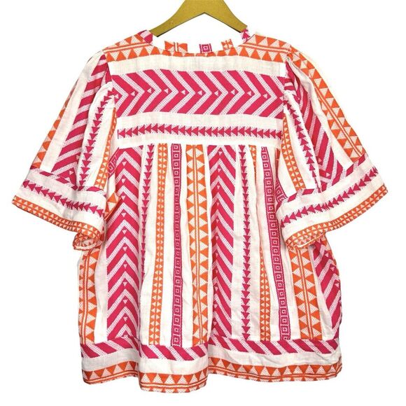 Old Navy Western Short Sleeve Textured V-Neck Tunic Size L Navajo Pink Orange - Picture 4 of 7